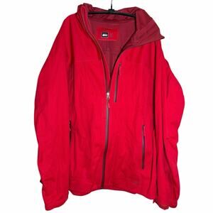 REI Jacket Mens XXL Elements E1 Red Hooded Waterproof Rain Shell Pit Zips Hiking
